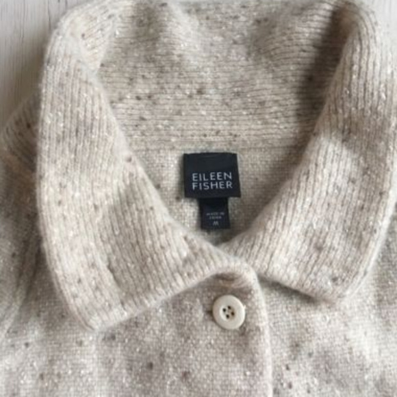 EILEEN FISHER Beige Speckled Wool Blend Cardigan - Picture 2 of 7
